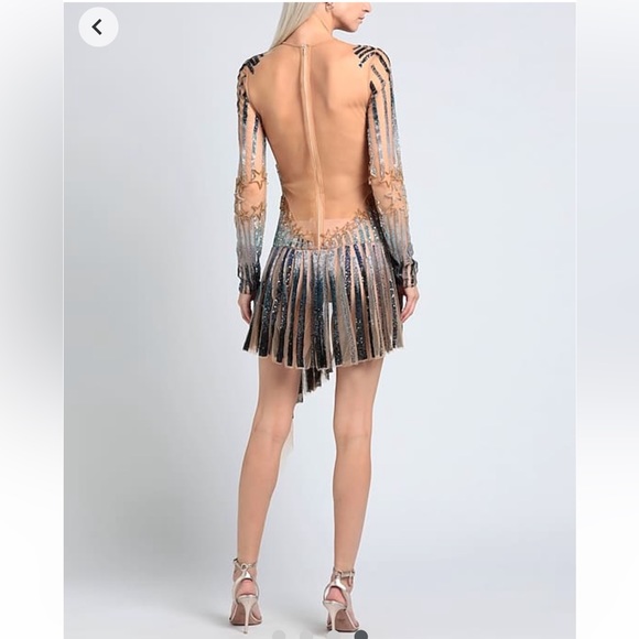 DSQUARED sheer sequins rhinestones appliqué embroidery dress luxury designer - Picture 3 of 5